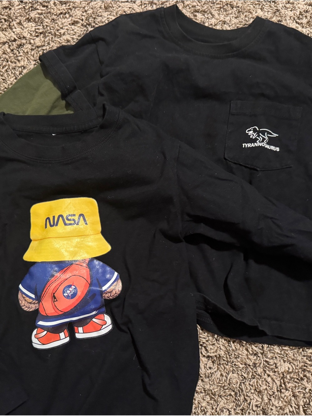Kids Black NASA and Dino  Tyrannosaurus Tees 100% cotton 5T